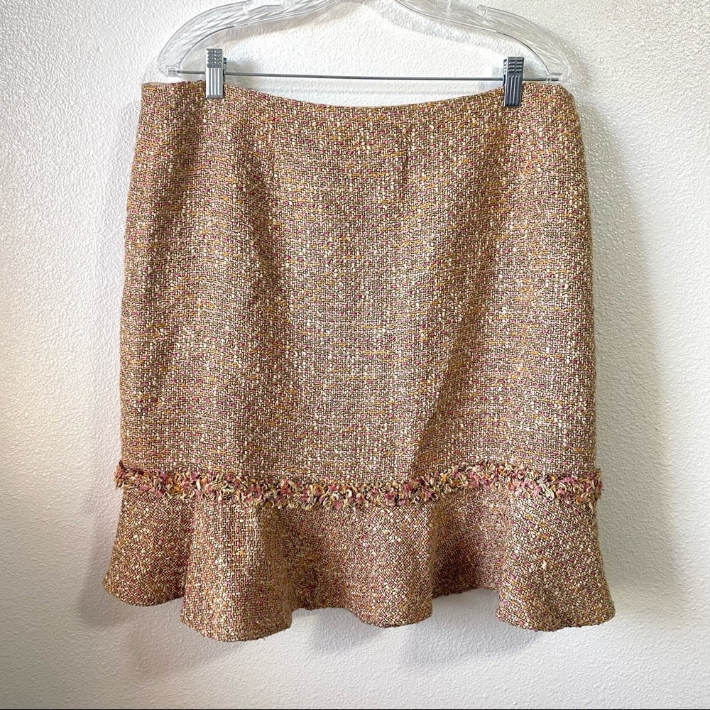 NWT Dana Buchman Orange Pink Tweed Ruffle Skirt Womens 16